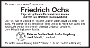 Traueranzeige von Friedrich Ochs von Pegnitz-Zeitung